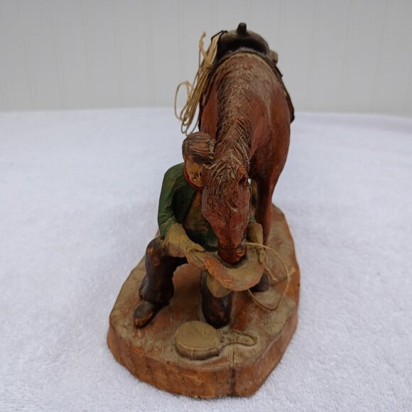 The Last Drop From His Stetson Statue Wooden Horse Equestrian Figurine Vintage - Picture 5 of 16